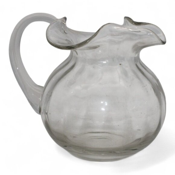Vintage Clear Glass Pitcher With Wavy Rim & Handle - Picture 1 of 4